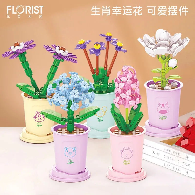 Creative Mini Flower Bouquet Block Mini Building Blocks for Children Girls 6 to 14 Years Old Model Assembly Bricks Toy For Kids