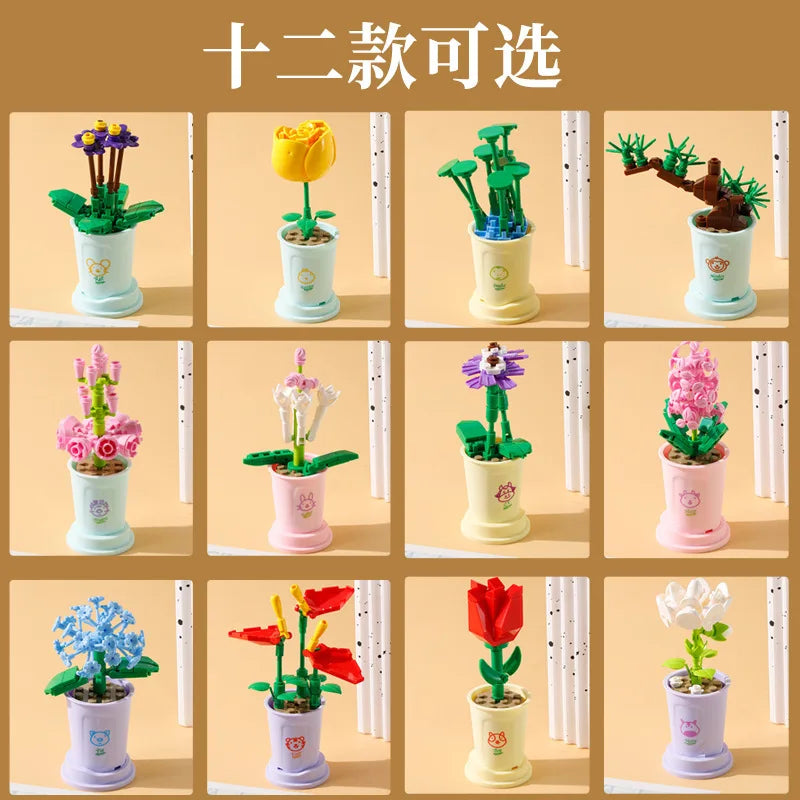 Creative Mini Flower Bouquet Block Mini Building Blocks for Children Girls 6 to 14 Years Old Model Assembly Bricks Toy For Kids