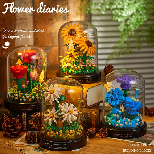 Bouquet Building Blocks with Display Box Mini Eternal Life Flower 3D Diy Assembling Puzzle Bricks Ornament Decor Romantic Gift